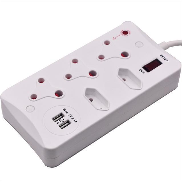 Factory Design White 16 Amp, 0.5m South African Type 5 Outlets Multiple Plugs Extension Socket Power Strip