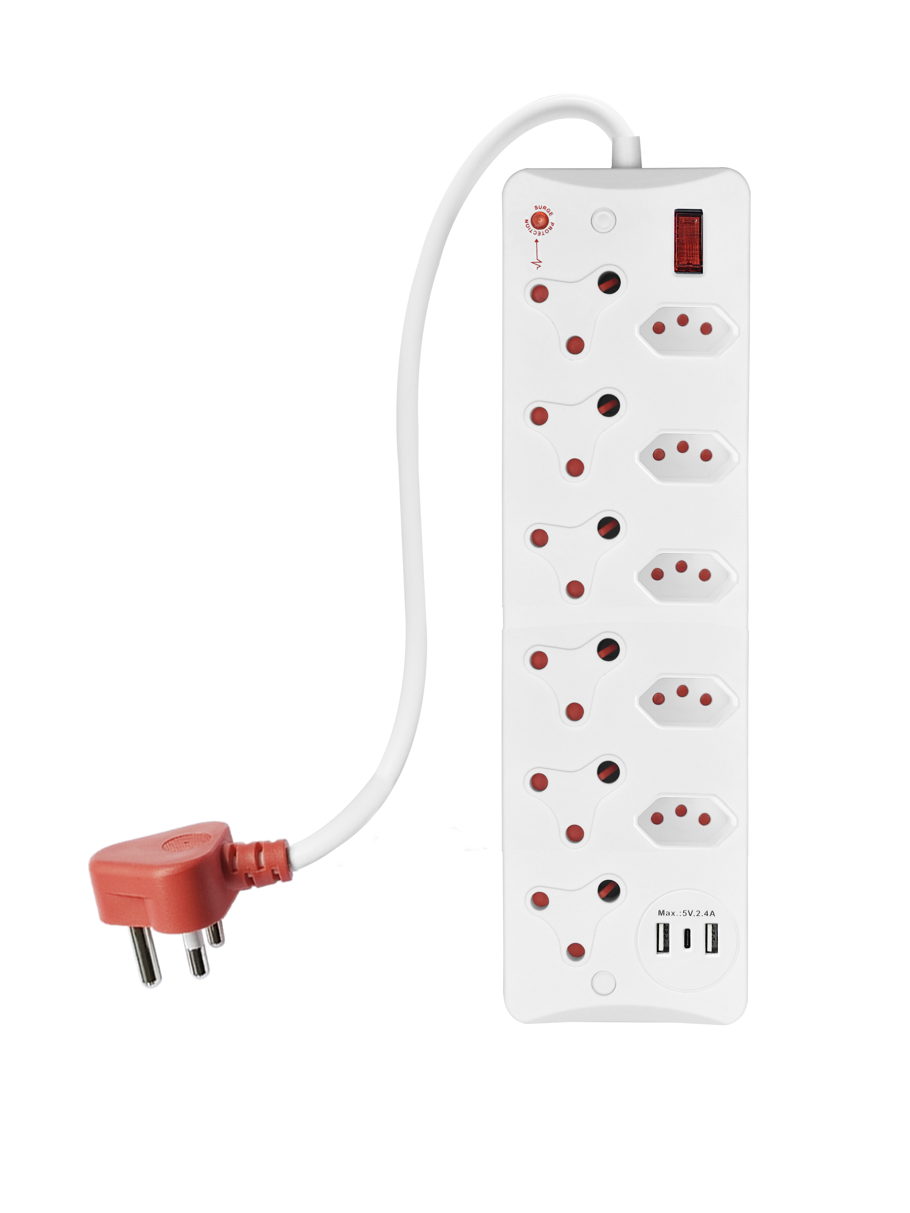 Factory Design White 16 Amp, 0.5m South African Type 5 Outlets Multiple Plugs Extension Socket Power Strip