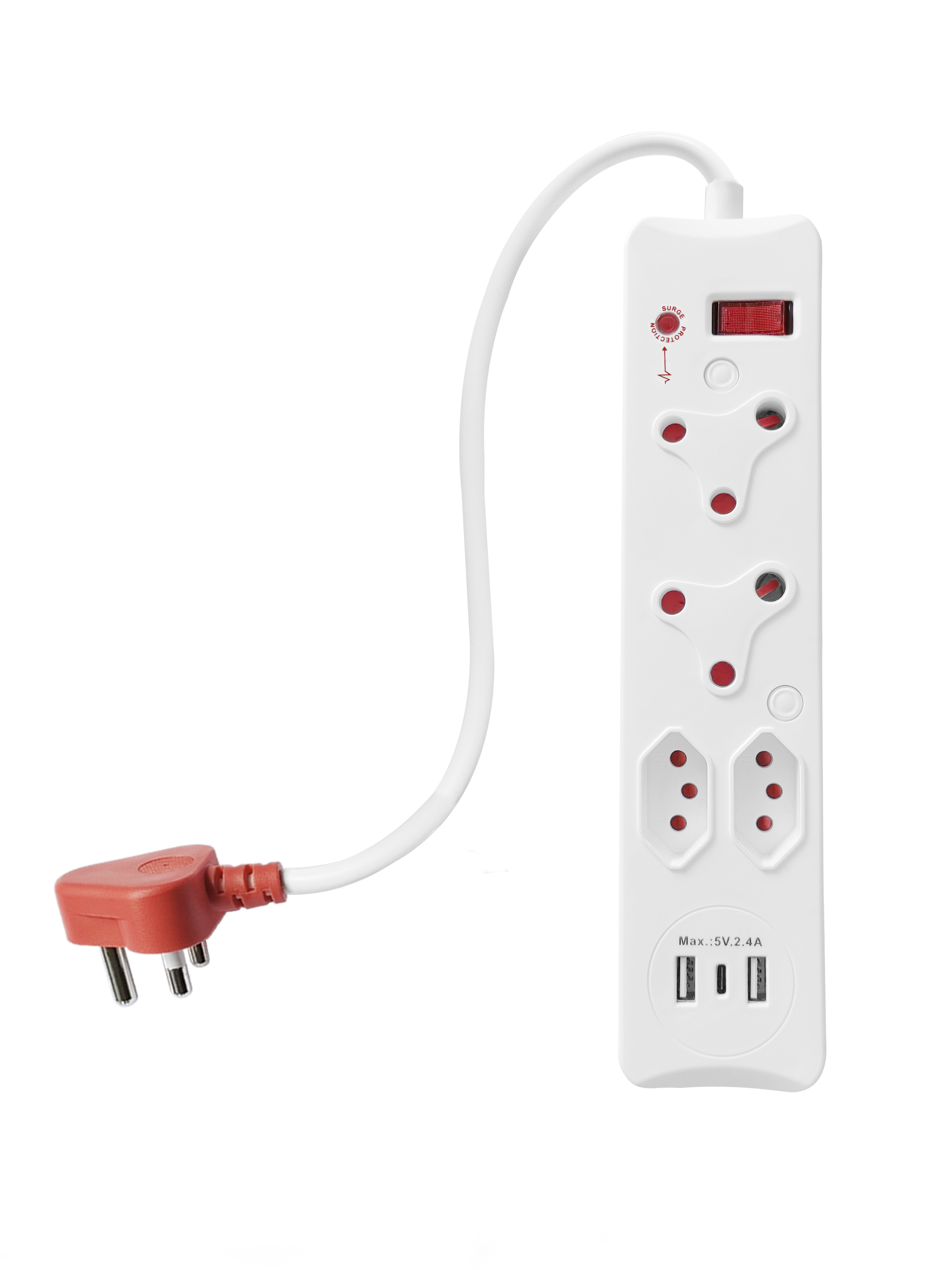Factory Design White 16 Amp, 0.5m South African Type 5 Outlets Multiple Plugs Extension Socket Power Strip