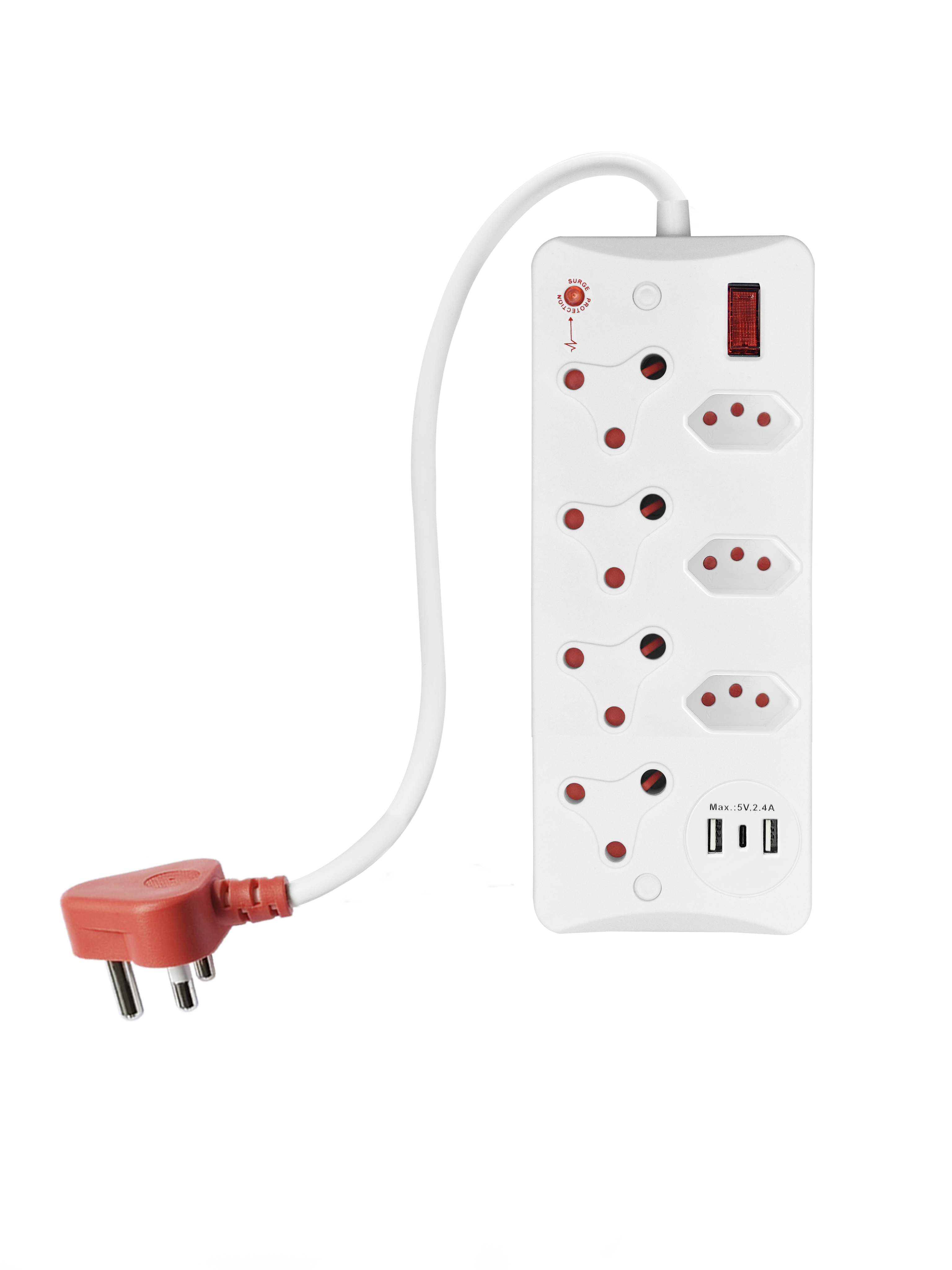 Factory Design White 16 Amp, 0.5m South African Type 5 Outlets Multiple Plugs Extension Socket Power Strip