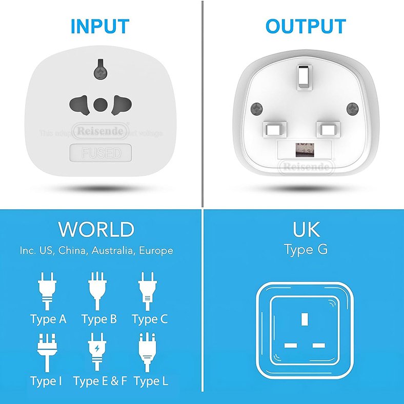 Newest type G plug UK universal travel adapter 13A white US CN EU AU to UK travel conversion