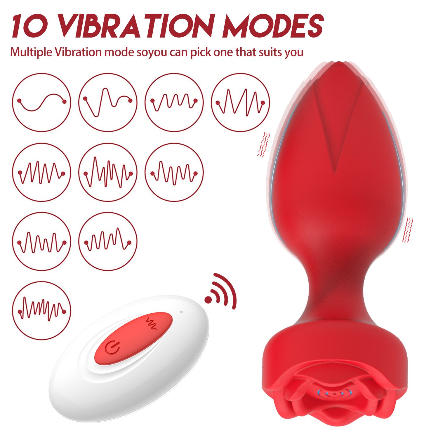 Fast Delivery Safe Silicone 10 Vibrations Modes Rose Toy Remote Control Anal Toys For Women Men