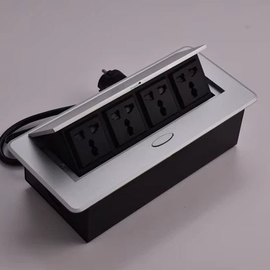 Zinc Alloy Office Meeting Table Tabletop Outlet Socket With 1.5m Wires And 4 Plugs Pop Up Desk Power Socket