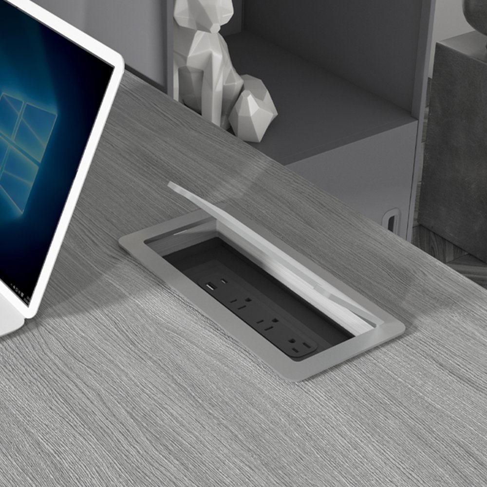 Space-Saver Recessed Outlet Box Flat Plug with 3 Outlets and USBC and USBA Mount Desk Recessed Outlet