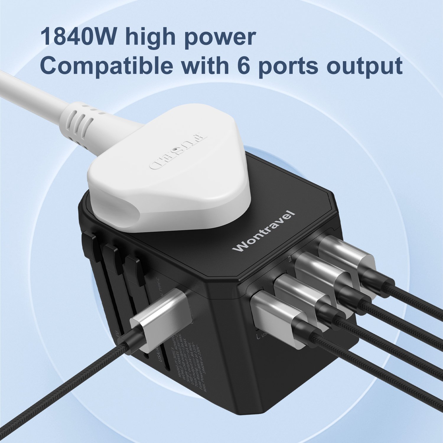 Wontravel OEM ODM 2 USB 3 Type-C Multi Travel Adaptor Wall Plug Socket Universal Travel Plug Adapter