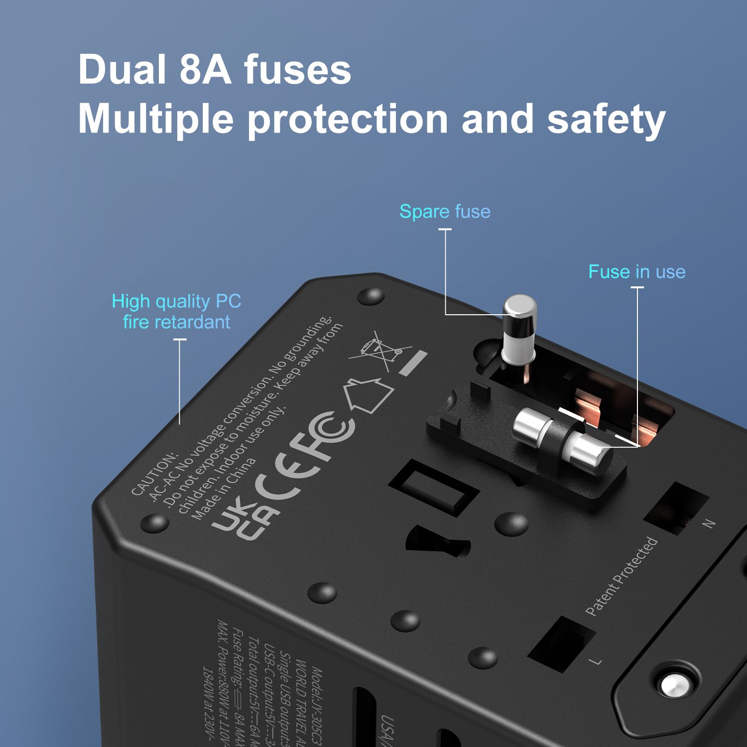 Wontravel OEM ODM 2 USB 3 Type-C Multi Travel Adaptor Wall Plug Socket Universal Travel Plug Adapter