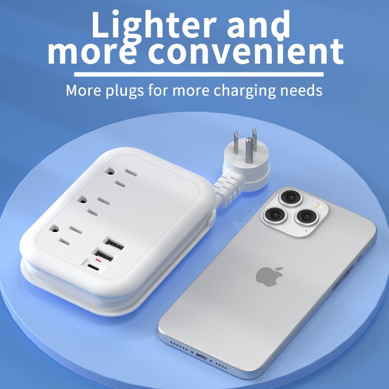 Hot Selling 3 way 2 USB Ports1 Type-c Extension Lead Power Strip Travel Adapter Plug Socket