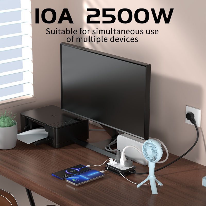Hot Selling 3 way 2 USB Ports1 Type-c Extension Lead Power Strip Travel Adapter Plug Socket