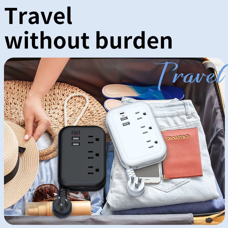 Hot Selling 3 way 2 USB Ports1 Type-c Extension Lead Power Strip Travel Adapter Plug Socket