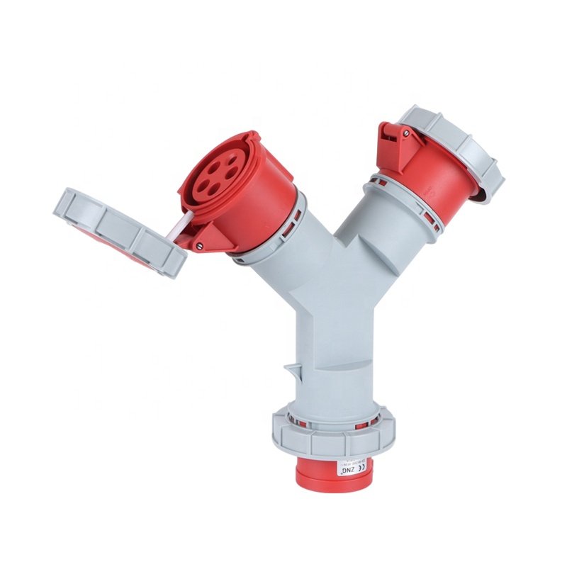 IP67 One Input Two Output Industrial Y Socket 32A 5 Pin 2 Way Industrial Adapter