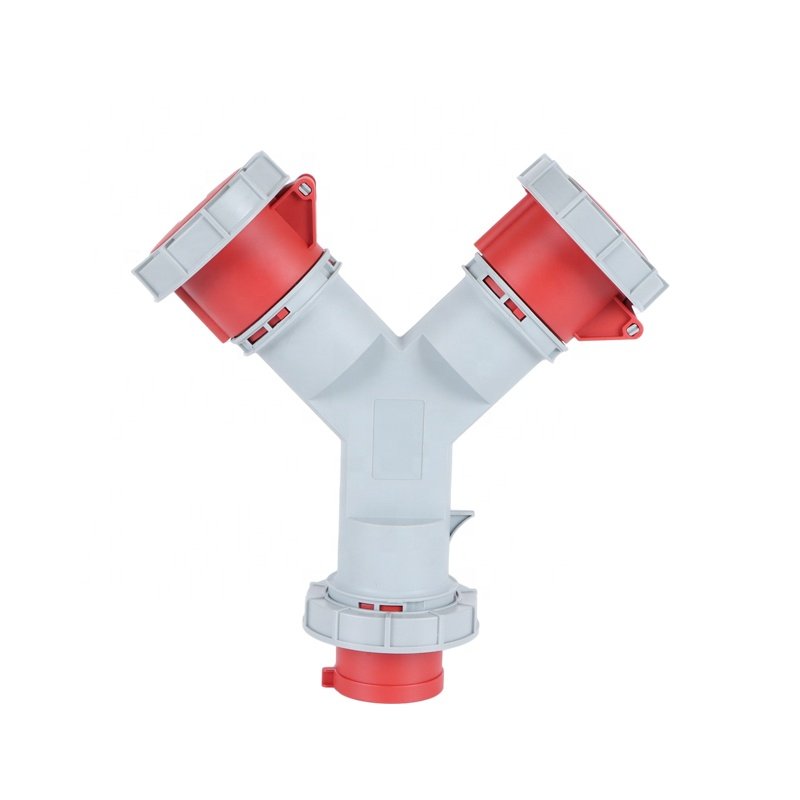 IP67 One Input Two Output Industrial Y Socket 32A 5 Pin 2 Way Industrial Adapter