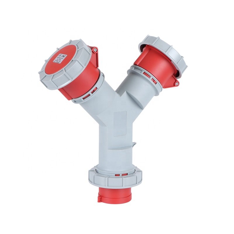 IP67 One Input Two Output Industrial Y Socket 32A 5 Pin 2 Way Industrial Adapter