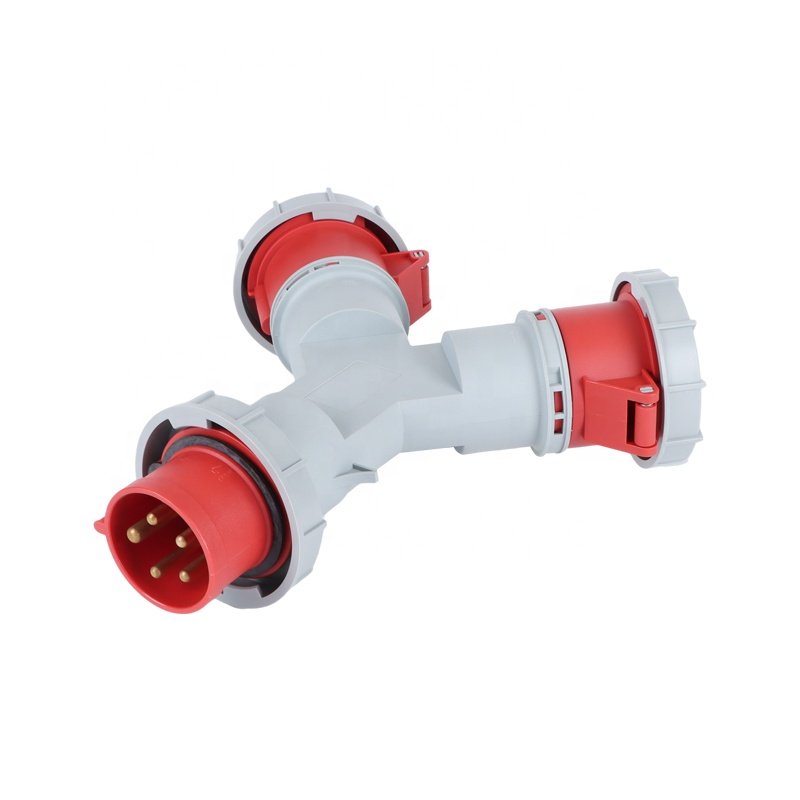 IP67 One Input Two Output Industrial Y Socket 32A 5 Pin 2 Way Industrial Adapter