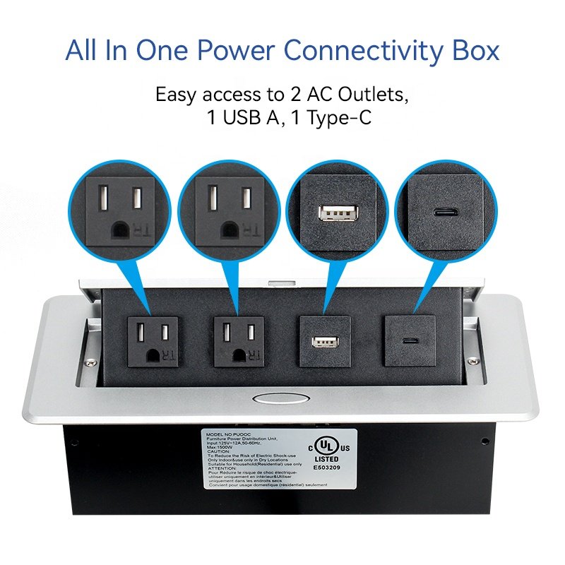 Table Top Power Socket US multifunctional desktop pop up socket 1 USA Plugs 1 USB A+C for office furniture