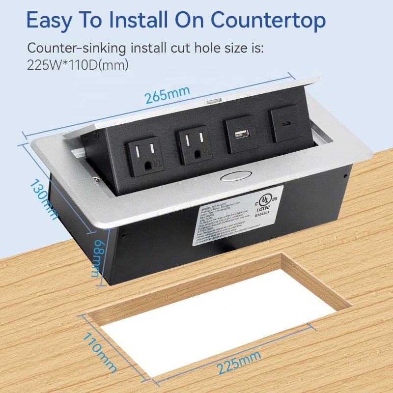 Table Top Power Socket US multifunctional desktop pop up socket 1 USA Plugs 1 USB A+C for office furniture