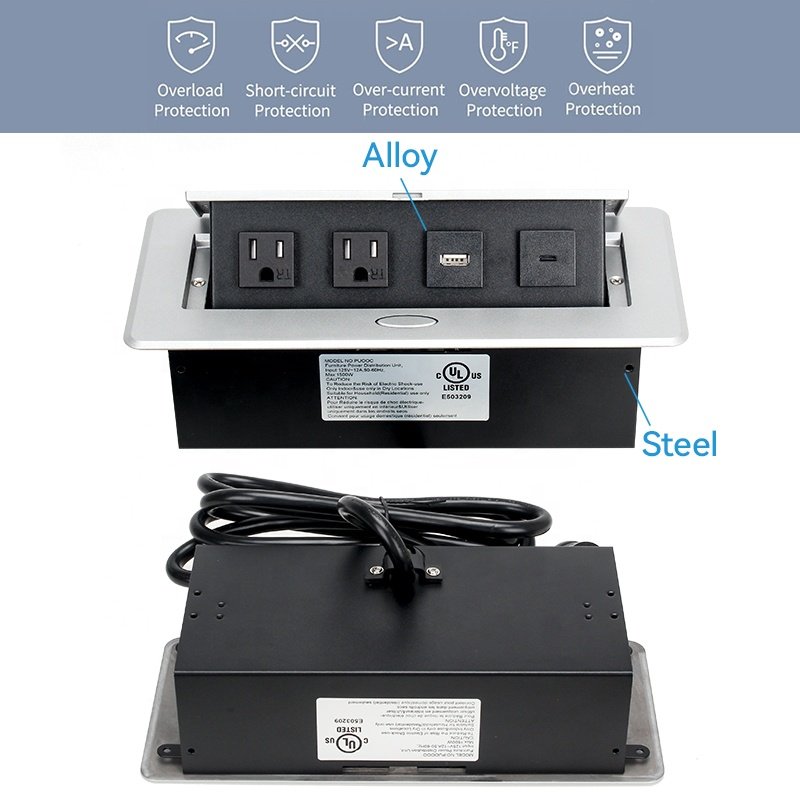 Table Top Power Socket US multifunctional desktop pop up socket 1 USA Plugs 1 USB A+C for office furniture