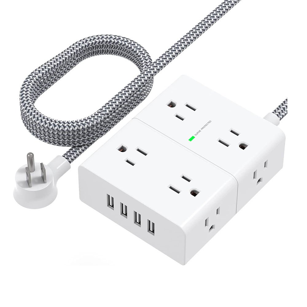 Tonghua 4-sided design 8 Way Power Strip with 4 USB Ports Wall Socket surge protection with Extension Cord Flat Plug
