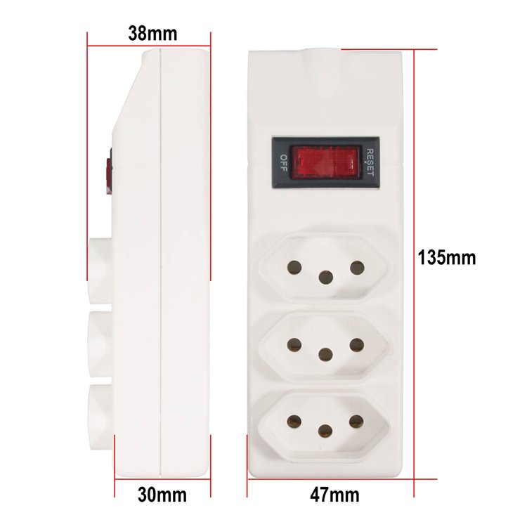 Brazilian Multi-socket Power Strip with 3 Way Outlet Switch and Fuse Socket Electrical Plug & Sockets Product