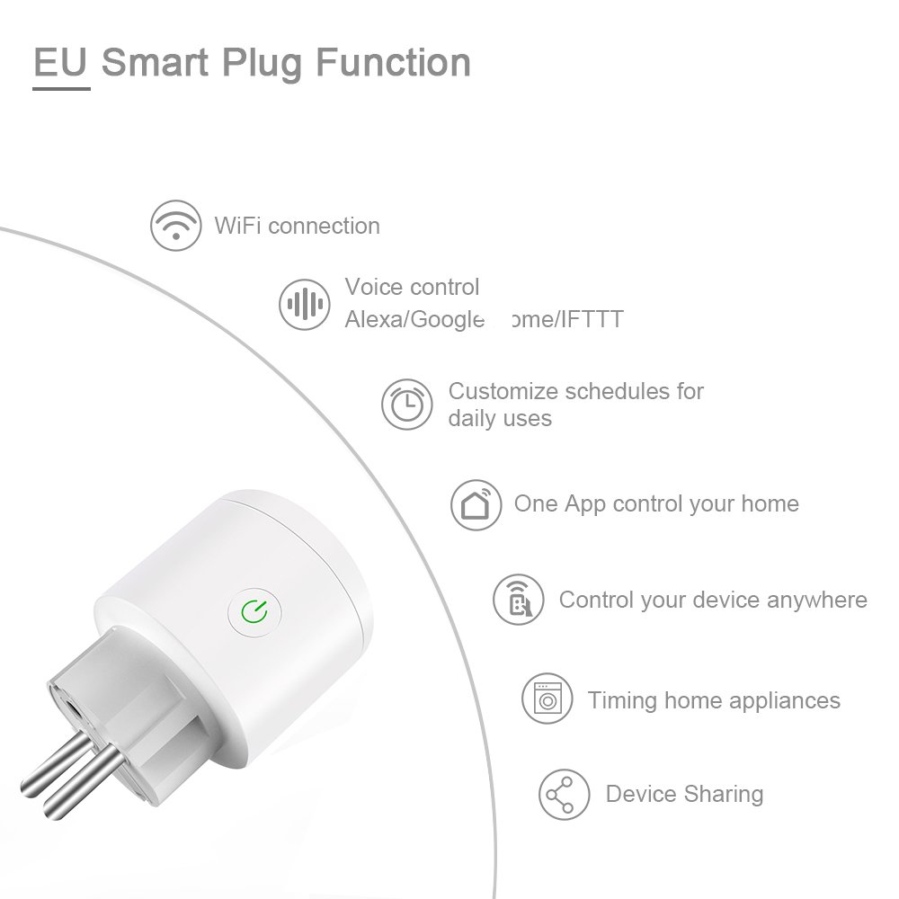 Glomarket Smart Tuya Wifi Plug EU Standard App Remote Control Wifi Socket Smart Power Plug With Google&Alexa