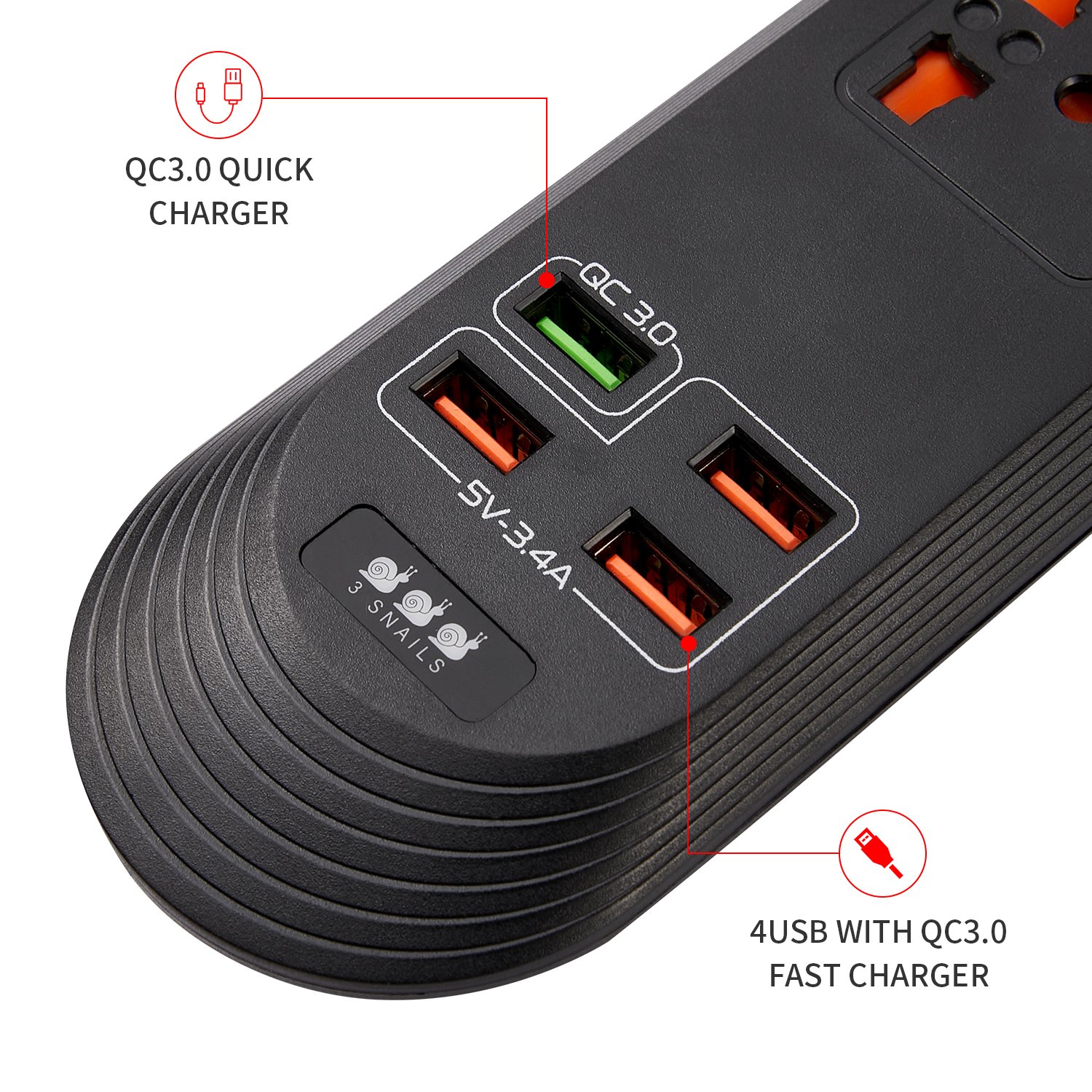 Universal Industrial Plug And Socket With 4usb Socket Outdoor Extension Power Strip