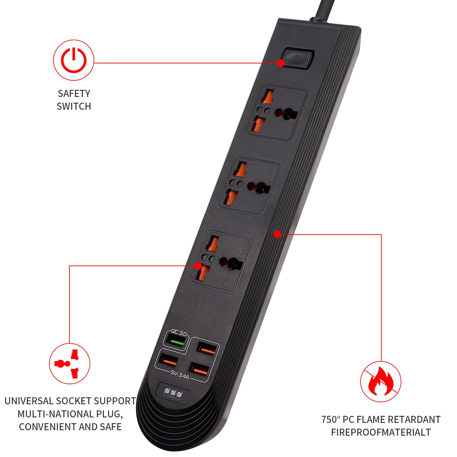 Universal Industrial Plug And Socket With 4usb Socket Outdoor Extension Power Strip