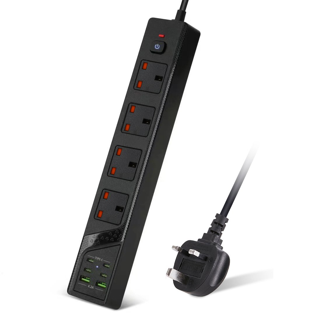 4 Way UK Standard Electrical Extension Socket 4 Outlets Waterproof Multi-Function Power Socket 10A 250V 3000WRated Customizable