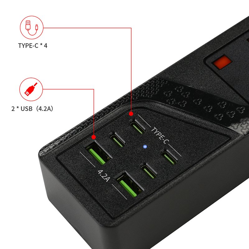 4 Way UK Standard Electrical Extension Socket 4 Outlets Waterproof Multi-Function Power Socket 10A 250V 3000WRated Customizable