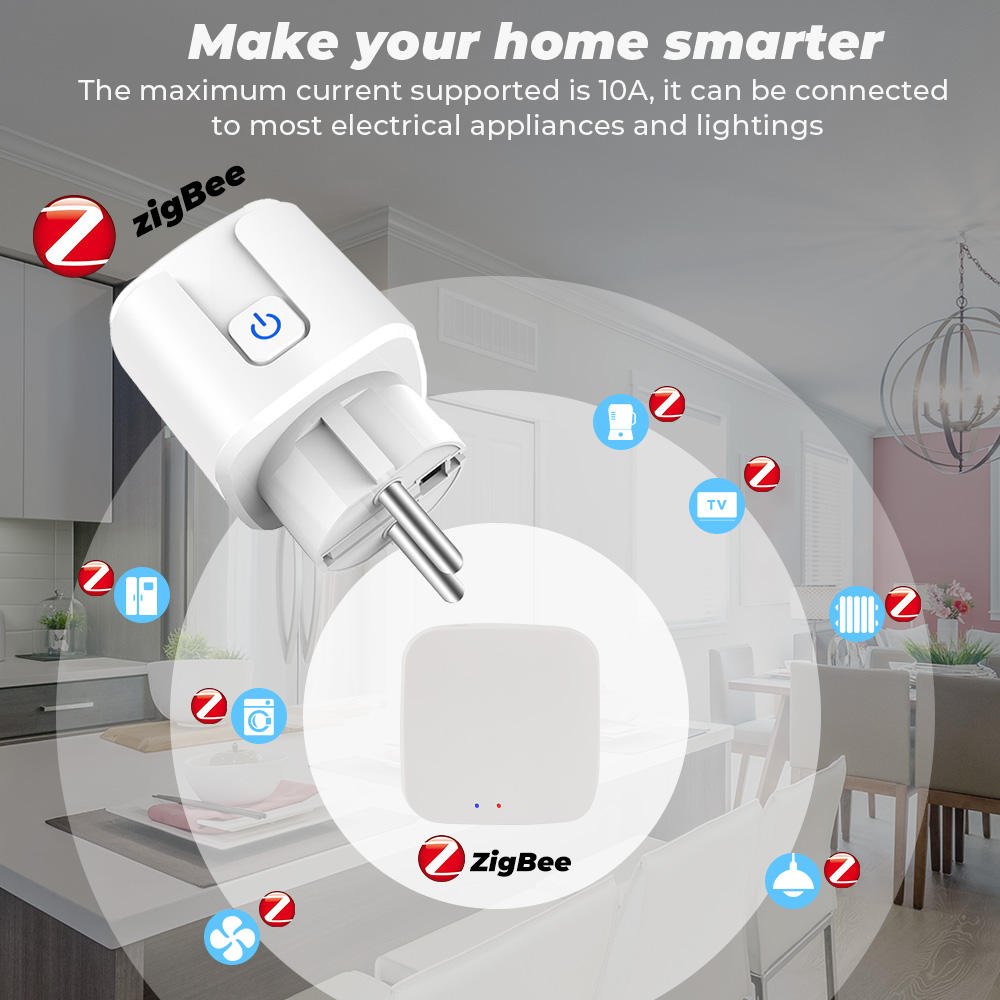 Tuya 220V 16A Wireless Remote Voice Control Power Monitor Zigbee EU Smart Power Socket Plug For Alexa Google Home