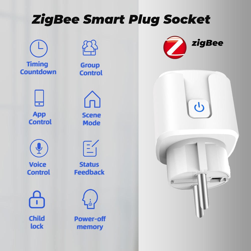 Tuya 220V 16A Wireless Remote Voice Control Power Monitor Zigbee EU Smart Power Socket Plug For Alexa Google Home
