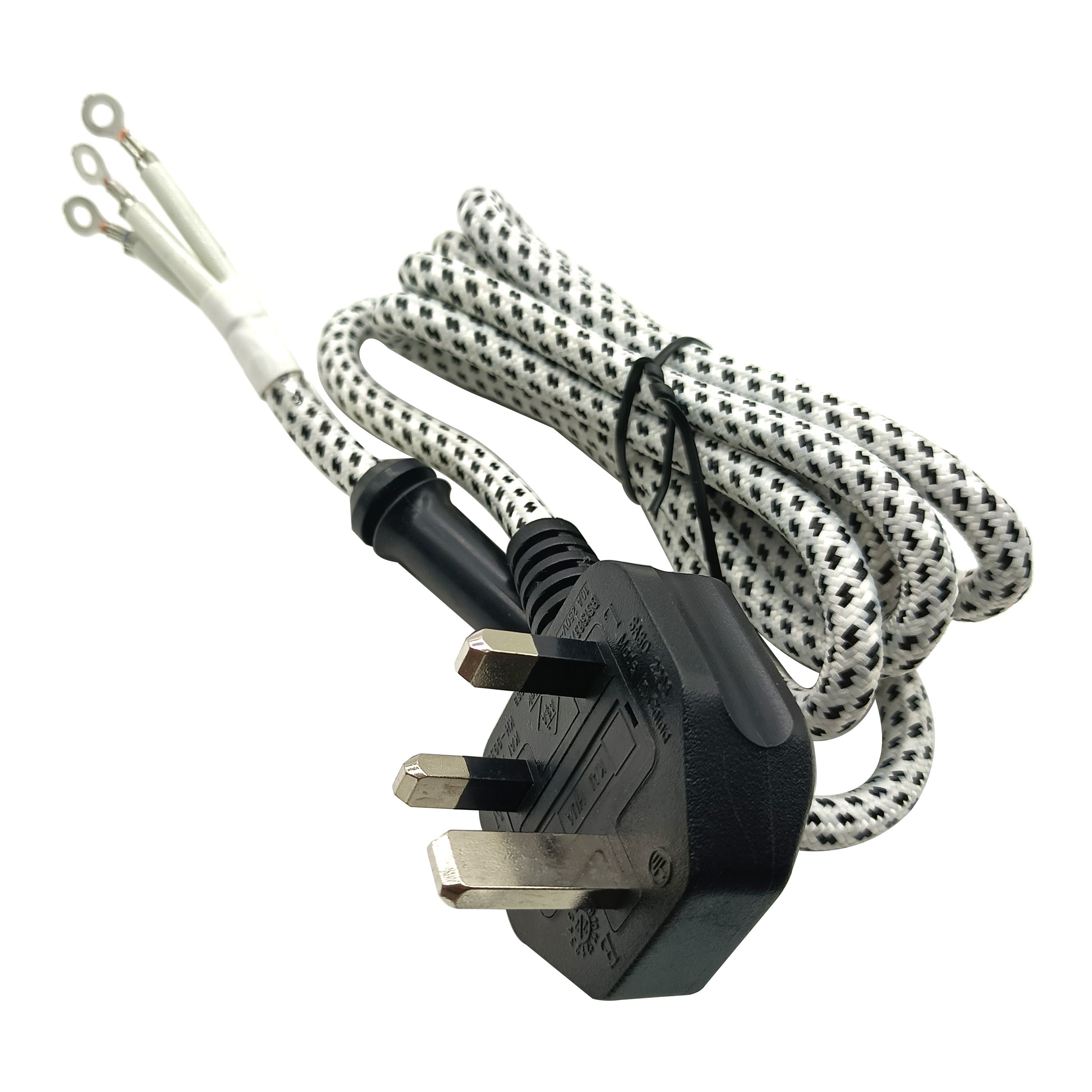 British Standard Three Pin AC Power Plugs Cable with Textile Fabric Braided Wire Cable