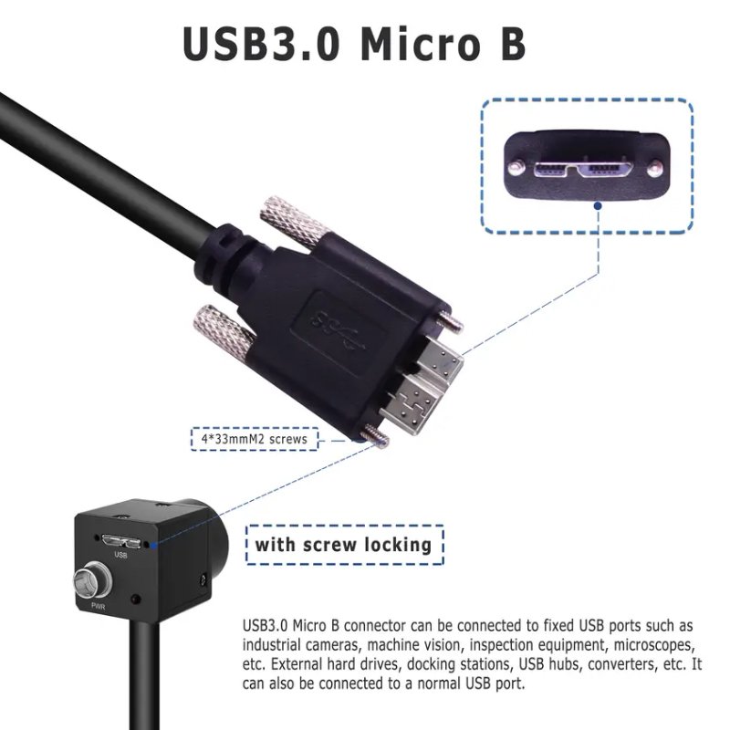 Micro-b Data Cable Machine Vision Usb 3.0 A To Micro B Plug With Locking Screw 1m 1.5m 3m 5m For Industrial Camera Micro B Cable