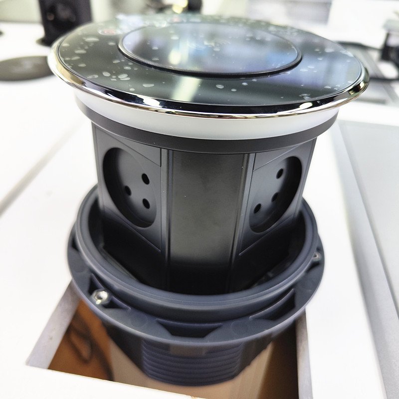 IP65 waterproof 4 side Black Israel Plug WIFI smart Motorized pop up wireless charging kitchen tabletop socket with USB-C
