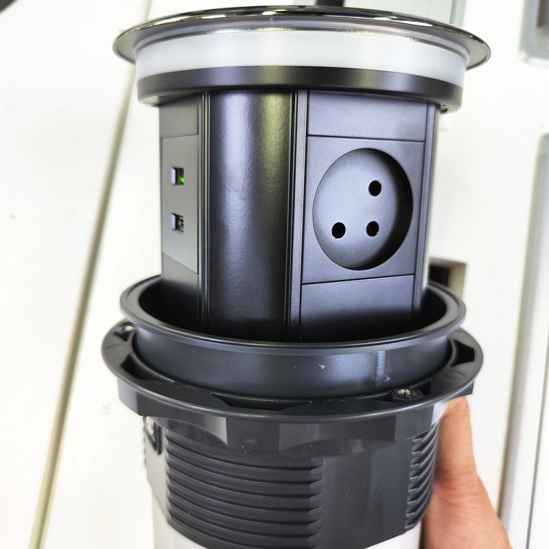 IP65 waterproof 4 side Black Israel Plug WIFI smart Motorized pop up wireless charging kitchen tabletop socket with USB-C