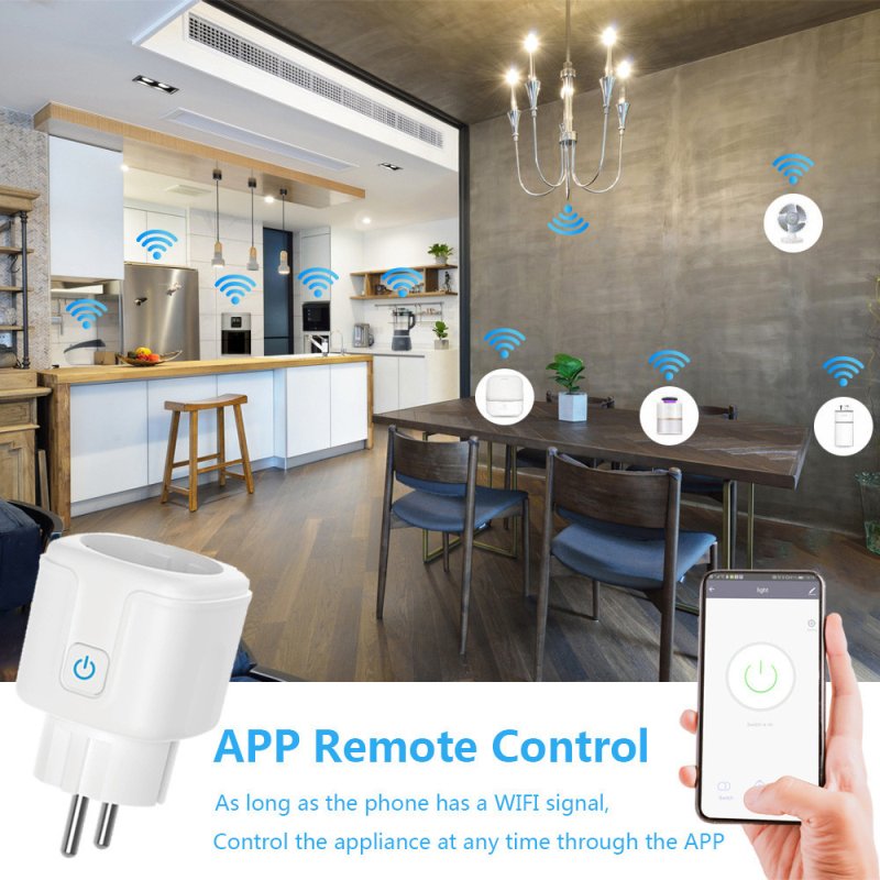 Tuya WiFi EU Smart Plug 16A 220V Adapter Wireless Remote Voice Control With Power Monitor Timer Socket