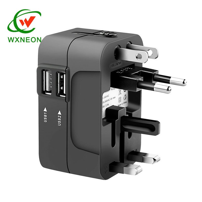 All-in-One Universal AC Power Plug Adapter with Dual USB Sockets Travel Adapter Worldwide Wall Charger US Standard