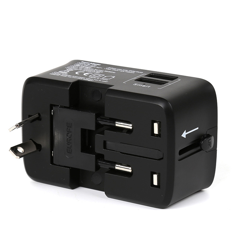All-in-One Universal AC Power Plug Adapter with Dual USB Sockets Travel Adapter Worldwide Wall Charger US Standard