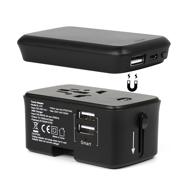 All-in-One Universal AC Power Plug Adapter with Dual USB Sockets Travel Adapter Worldwide Wall Charger US Standard