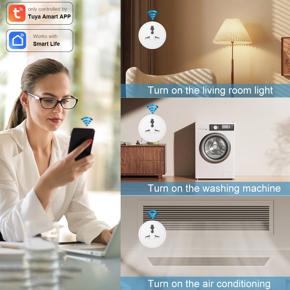 Tuay Smart Universal 3-Pins Travel Adapter,1Pcs US to EU/UK/AUS/China Socket Converter,Smart Home Wifi Tuya Smart Socket & Plug