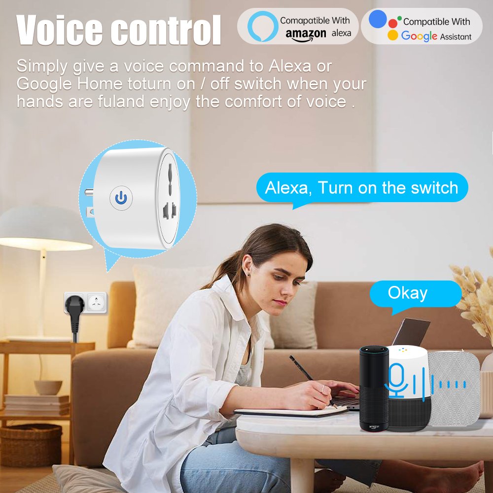 Tuay Smart Universal 3-Pins Travel Adapter,1Pcs US to EU/UK/AUS/China Socket Converter,Smart Home Wifi Tuya Smart Socket & Plug