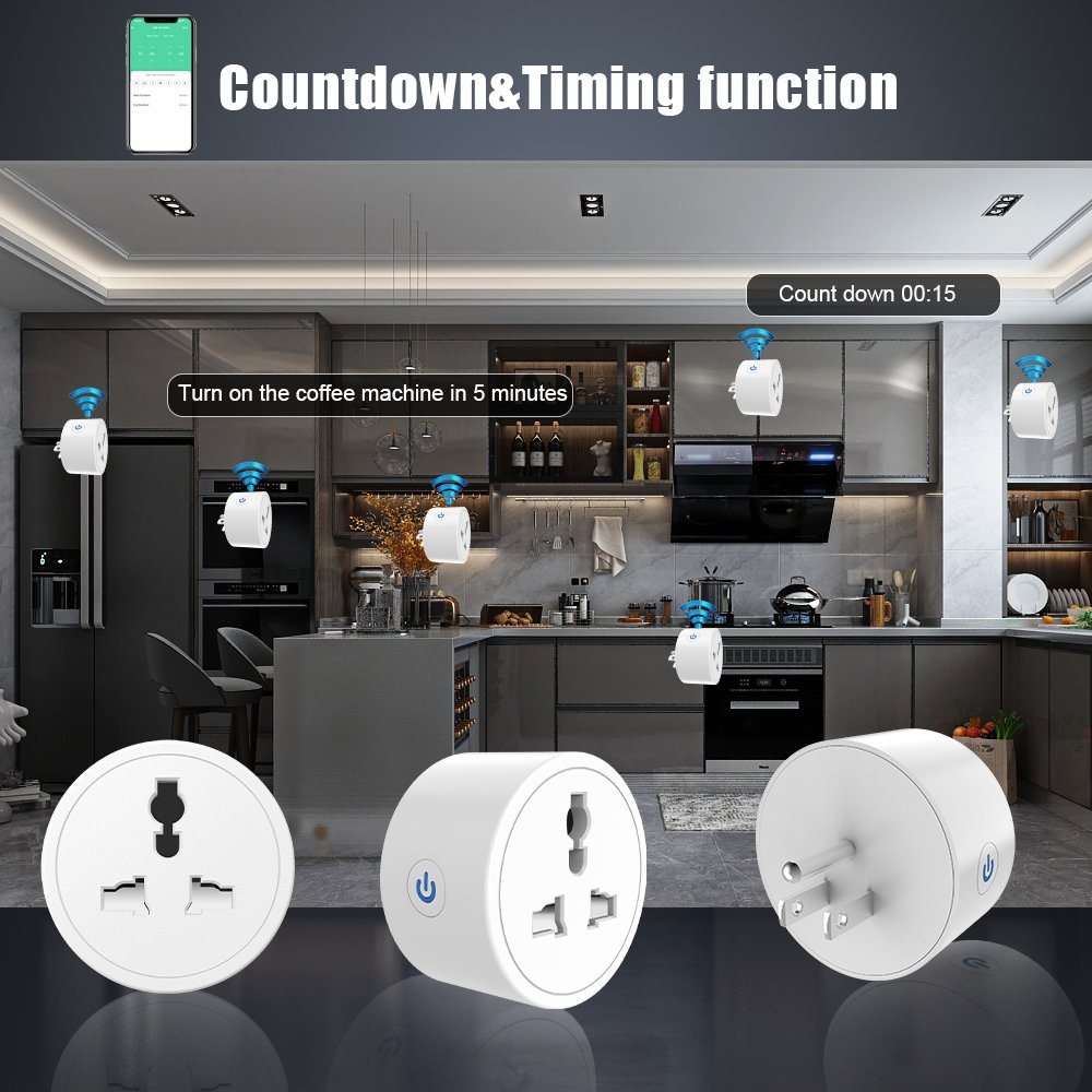 Tuay Smart Universal 3-Pins Travel Adapter,1Pcs US to EU/UK/AUS/China Socket Converter,Smart Home Wifi Tuya Smart Socket & Plug