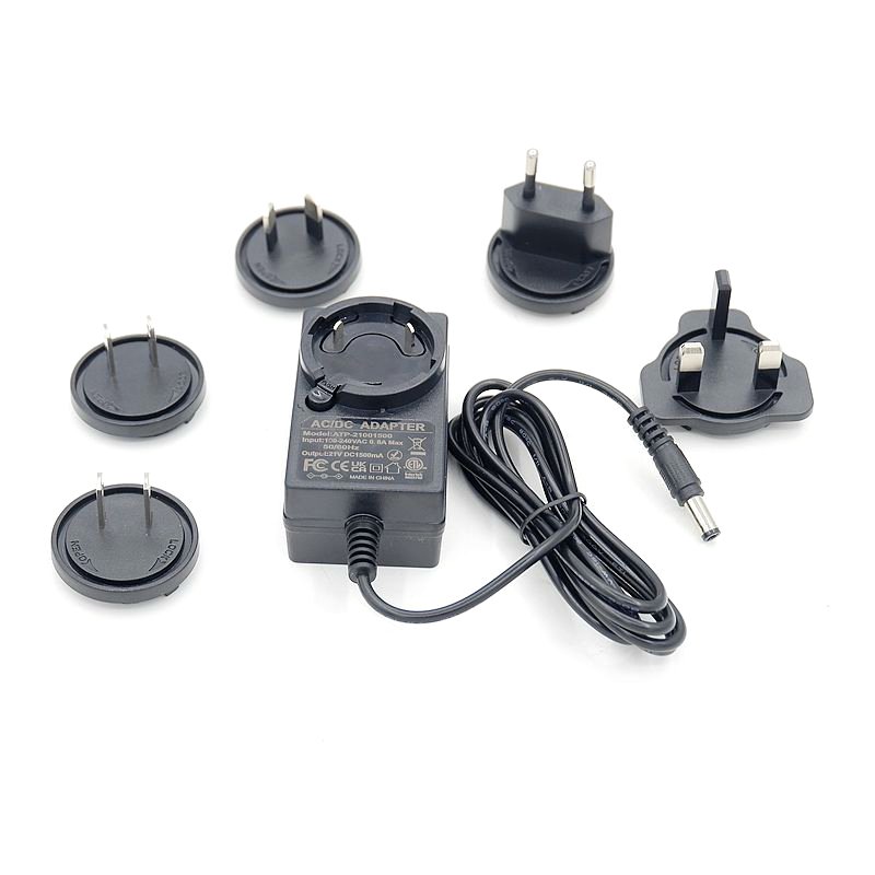 12VDC 1A 12W interchangeable plug power mains ac adapter charger with EU UK US AU plug