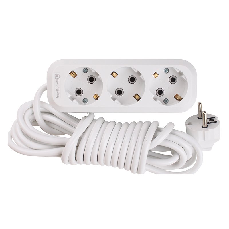 3 Way White Extension Socket With Grounding 2/3/5 Meters Cable Electrical Power Strip ABS Plastic UK US EU Plug Switching Socket