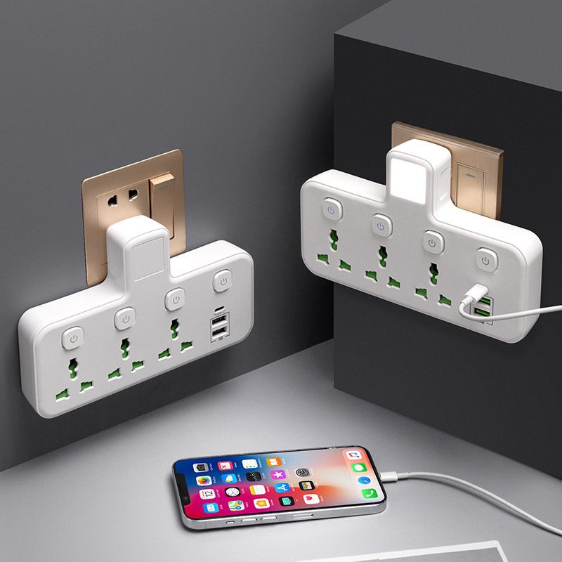 UK/EU/Schuko/USA/Thailand/Australia Standard Travel Adapter Converter Plug Pin Strip Socket with Type-c Charging Plug