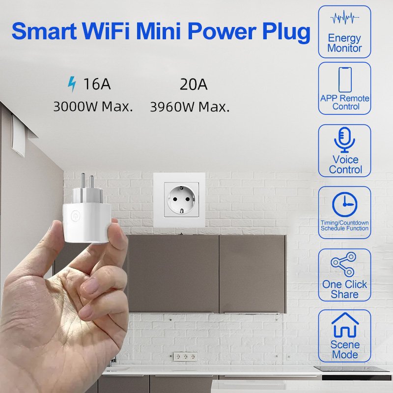 Tuya WiFi Smart Socket EU Plug 16A/20A Power Monitoring & Timing Function Voice Control Compatible with Alexa & Google Home