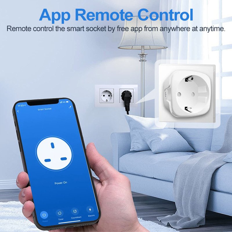Tuya WiFi Smart Socket EU Plug 16A/20A Power Monitoring & Timing Function Voice Control Compatible with Alexa & Google Home