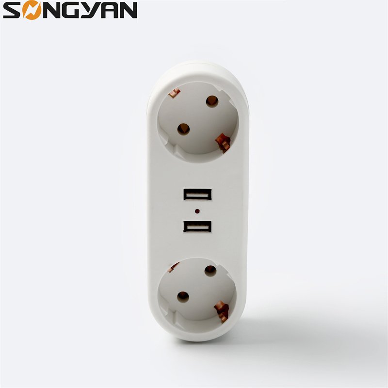 Multi conversion socket 16A compact earthed european travel plug socket adapter with 2 usb