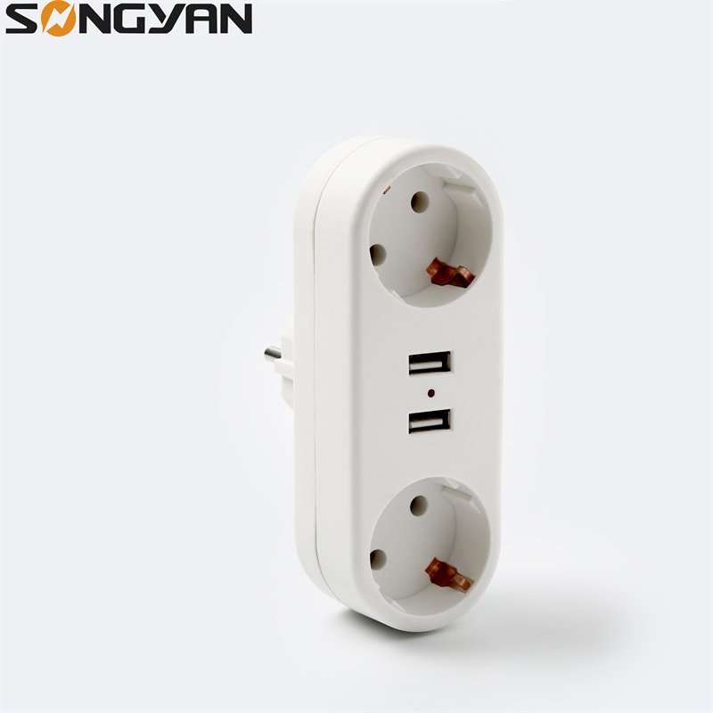 Multi conversion socket 16A compact earthed european travel plug socket adapter with 2 usb