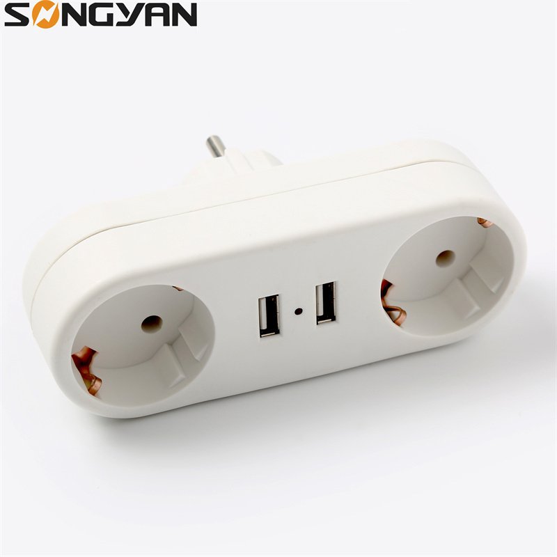Multi conversion socket 16A compact earthed european travel plug socket adapter with 2 usb