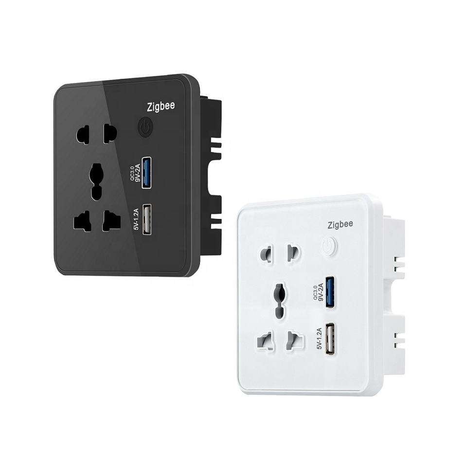 Tuya Smart Wall Plug Socket Universal Wall Outlet With USB Tempered Glass Zigbee Wall Socket