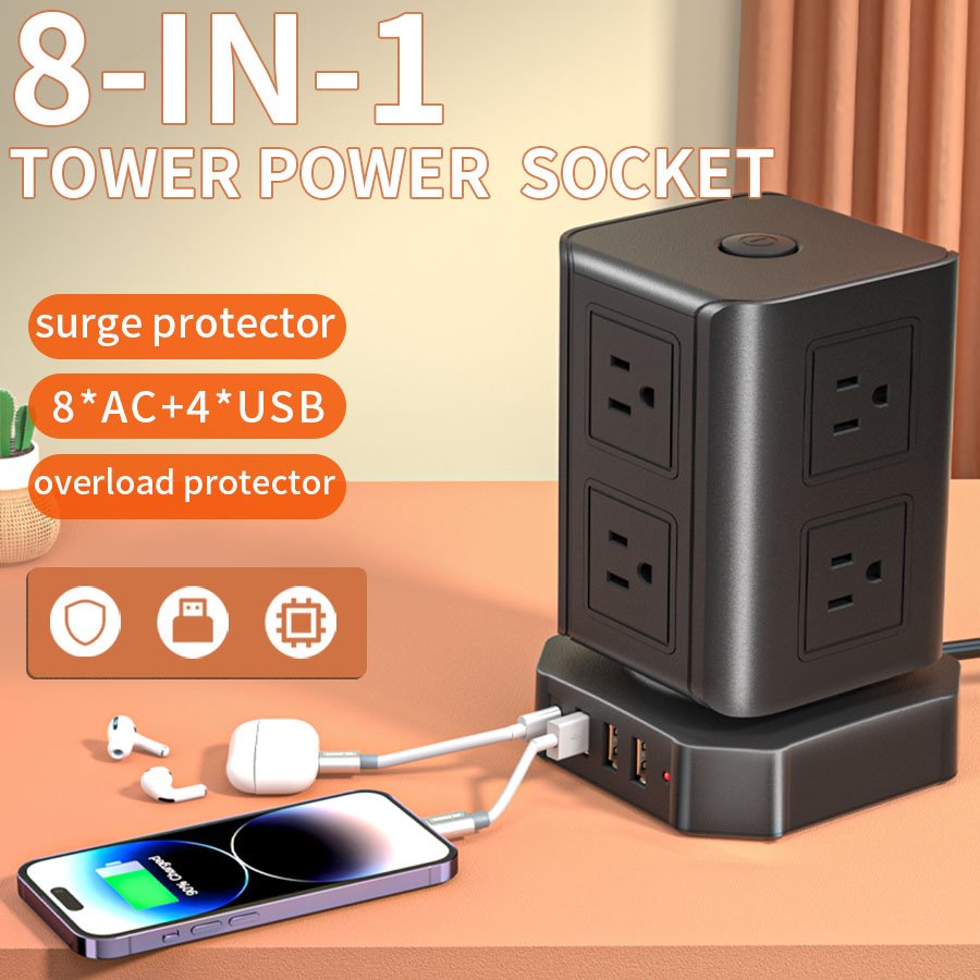 Best Price 8 way+4 USB Ports Extension Ac Outlet Usb Outlet Plug Extender With 4 Usb Ports